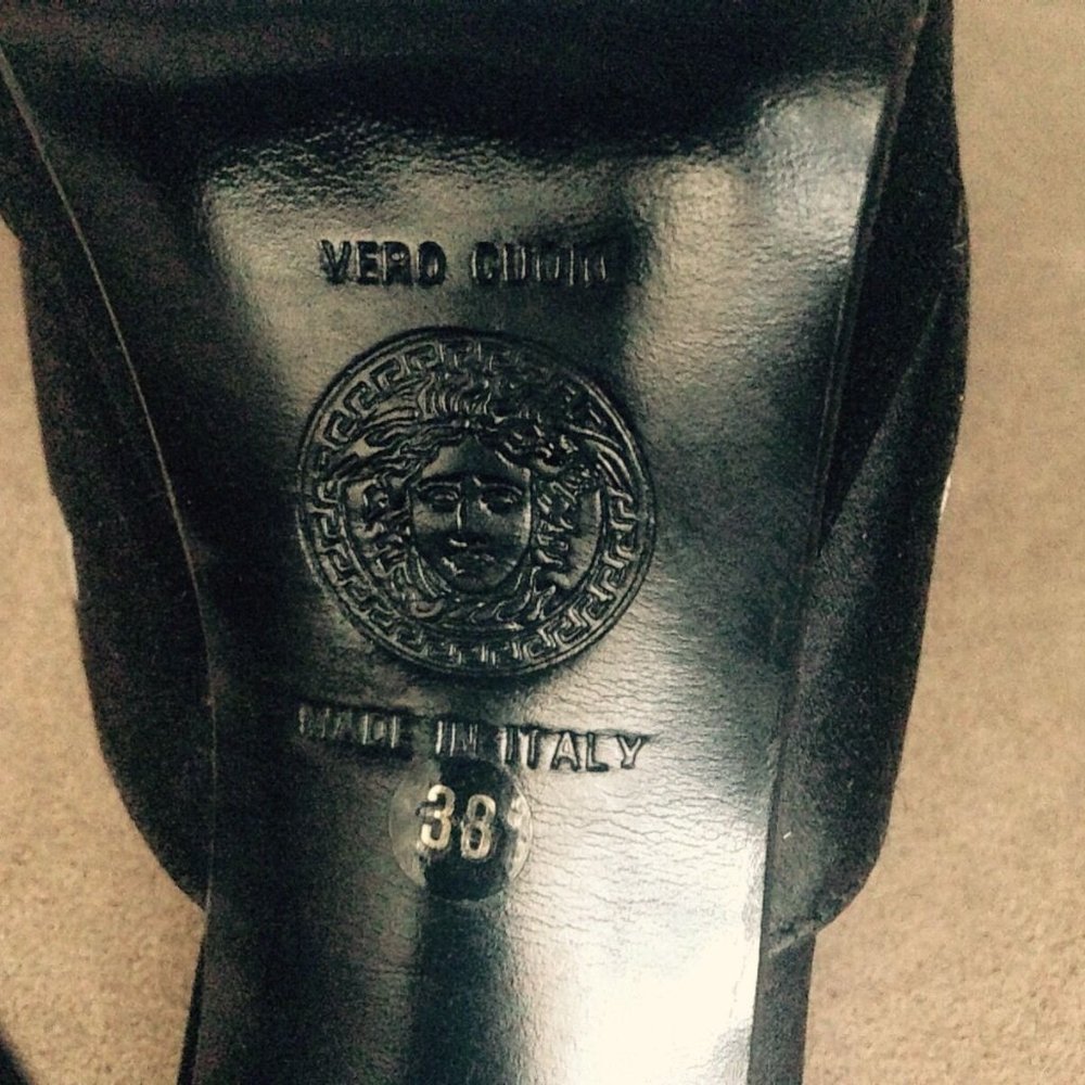 Authentic Versace Black Satin Platform Sandals 38 - image 7